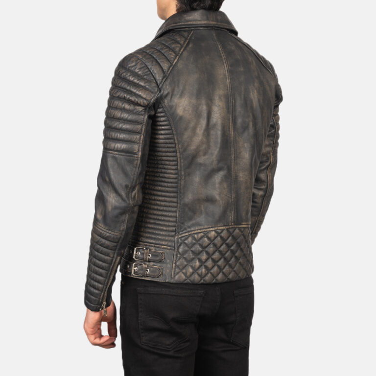 Mens Armand Distressed Brown Leather Biker Jacket Tilted Back-8-1634130669521